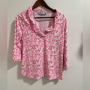 Anthony’s Resortwear Elegant Pink and White Women's Blouse